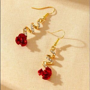 Belle Rose Elegant Faux Gold & Diamond Spiral Drop Earrings